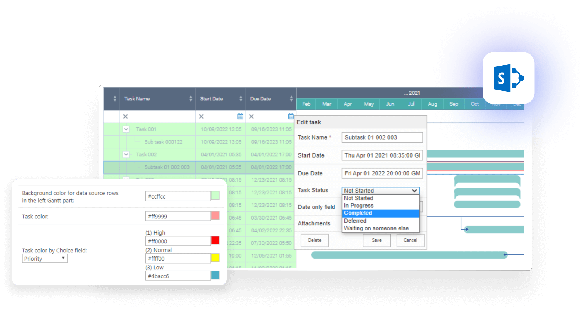 gantt chart for sharepoint on premise interface