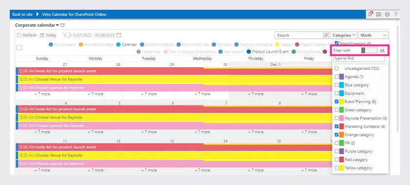 calendar views in Virto Calendar