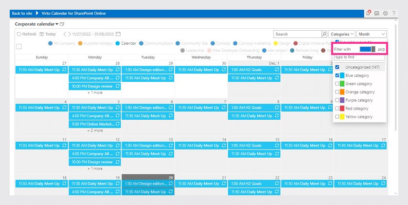 categories in Virto Calendar