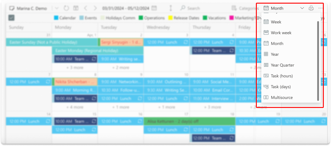 Sample views in Virto Calendar