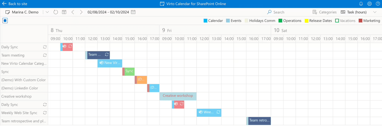 Pic. 7. Sample color-coded Virto Calendar Gantt chart view.