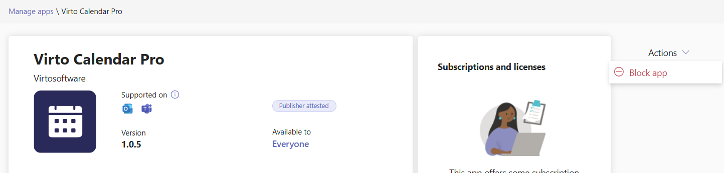 "Block app," in Microsoft Teams