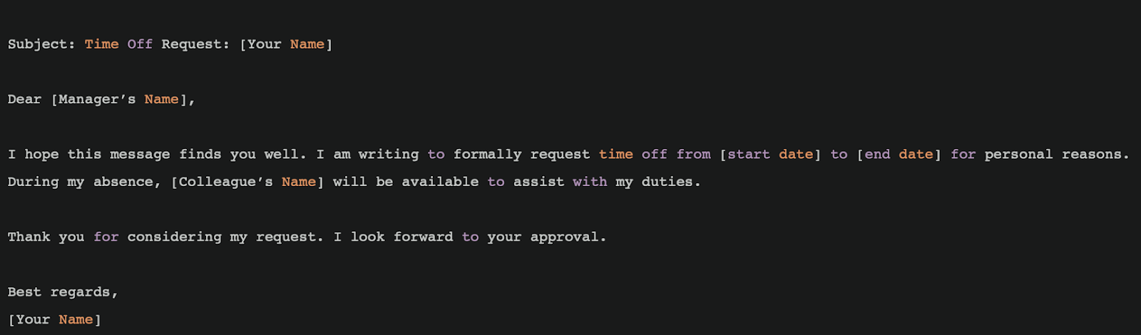 Pic. 3. Template for a request for personal leave