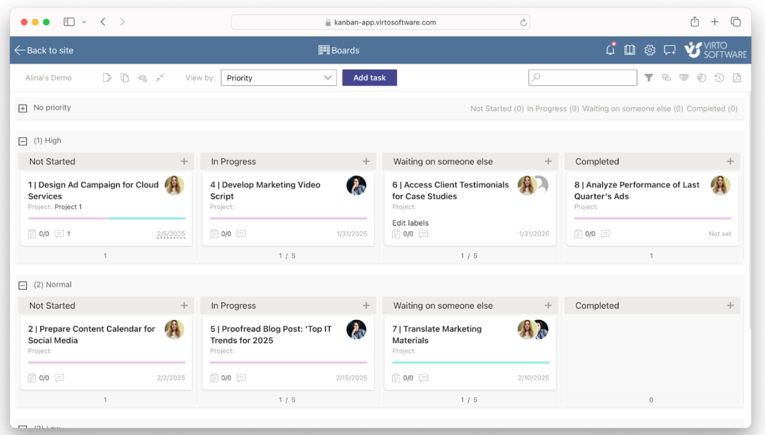 Example Virto Kanban Board