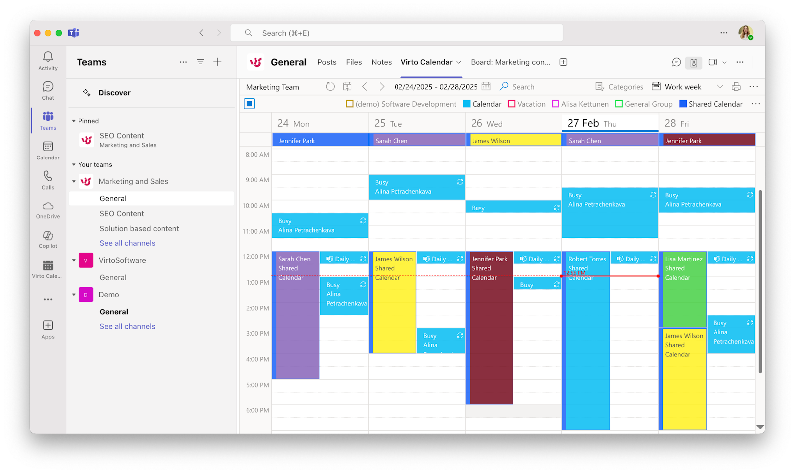 Example Virto Calendar in Microsoft Teams