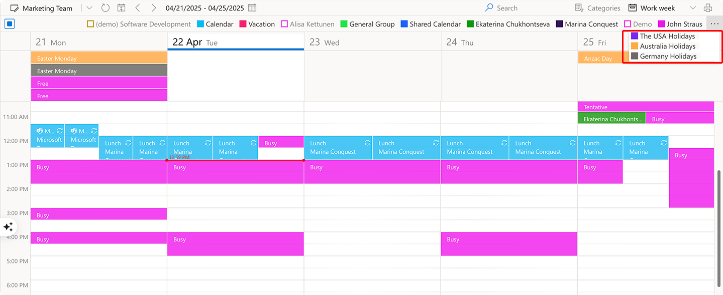 Example Virto Calendar with holidays incorporated