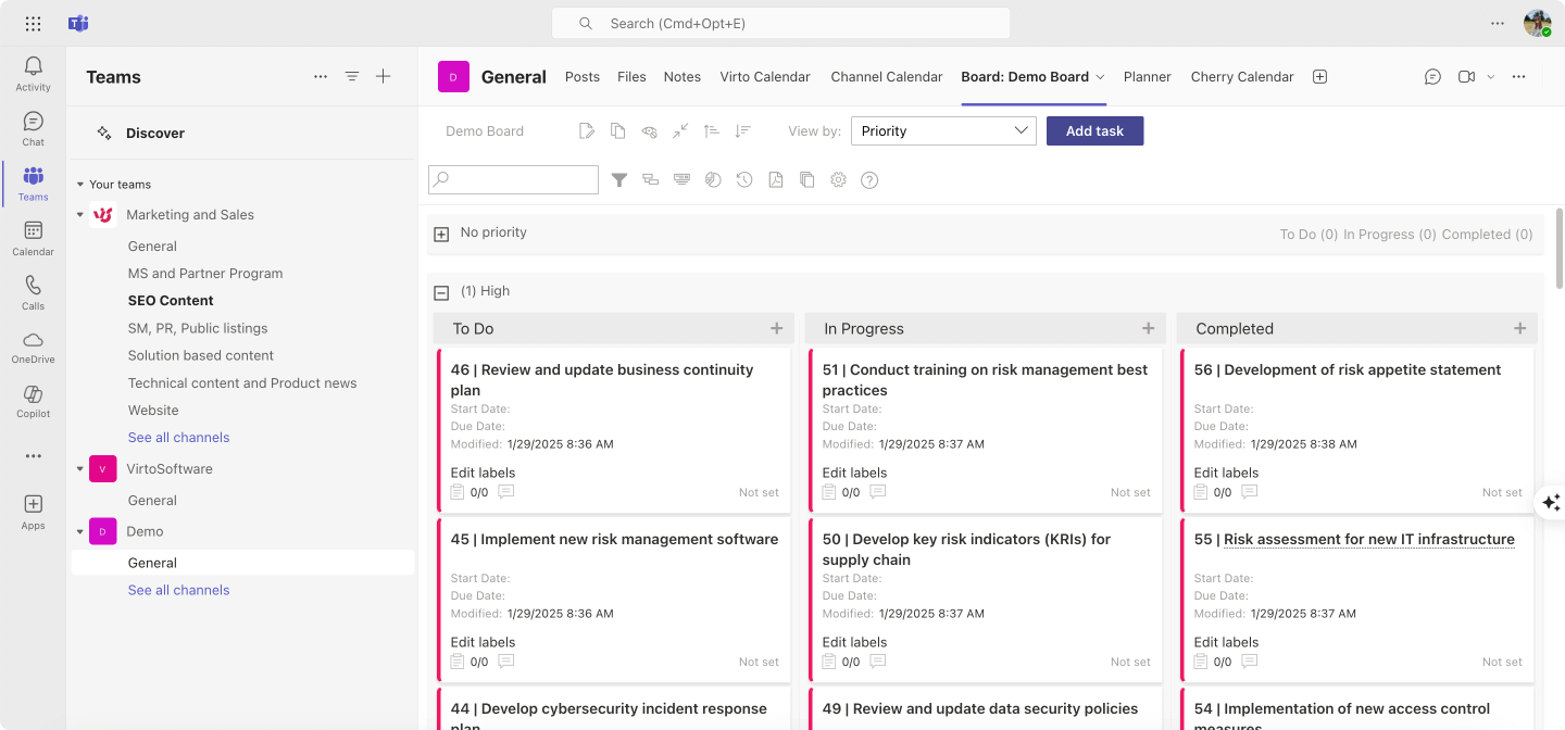 Virto Kanban Board in Teams