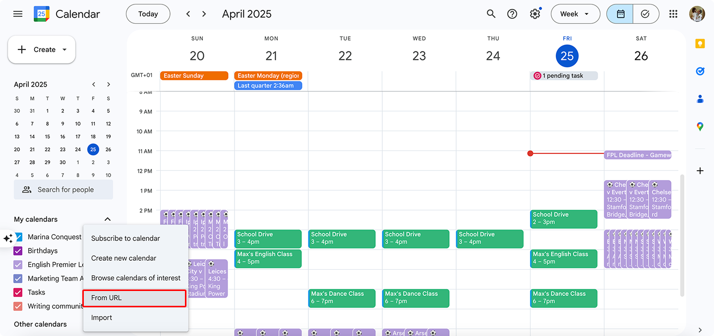 Adding a calendar from the URL