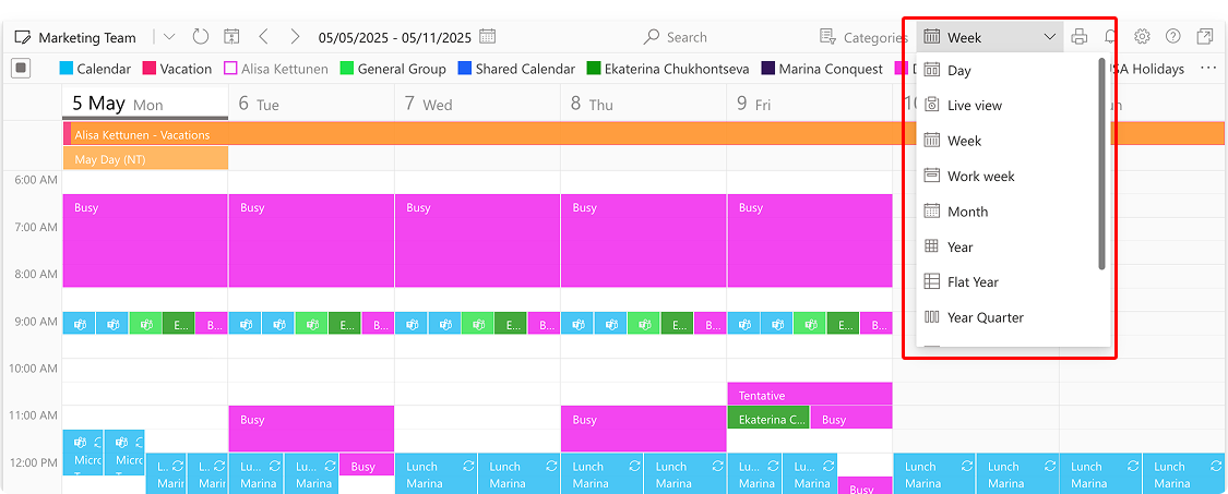 Available views in Virto Calendar