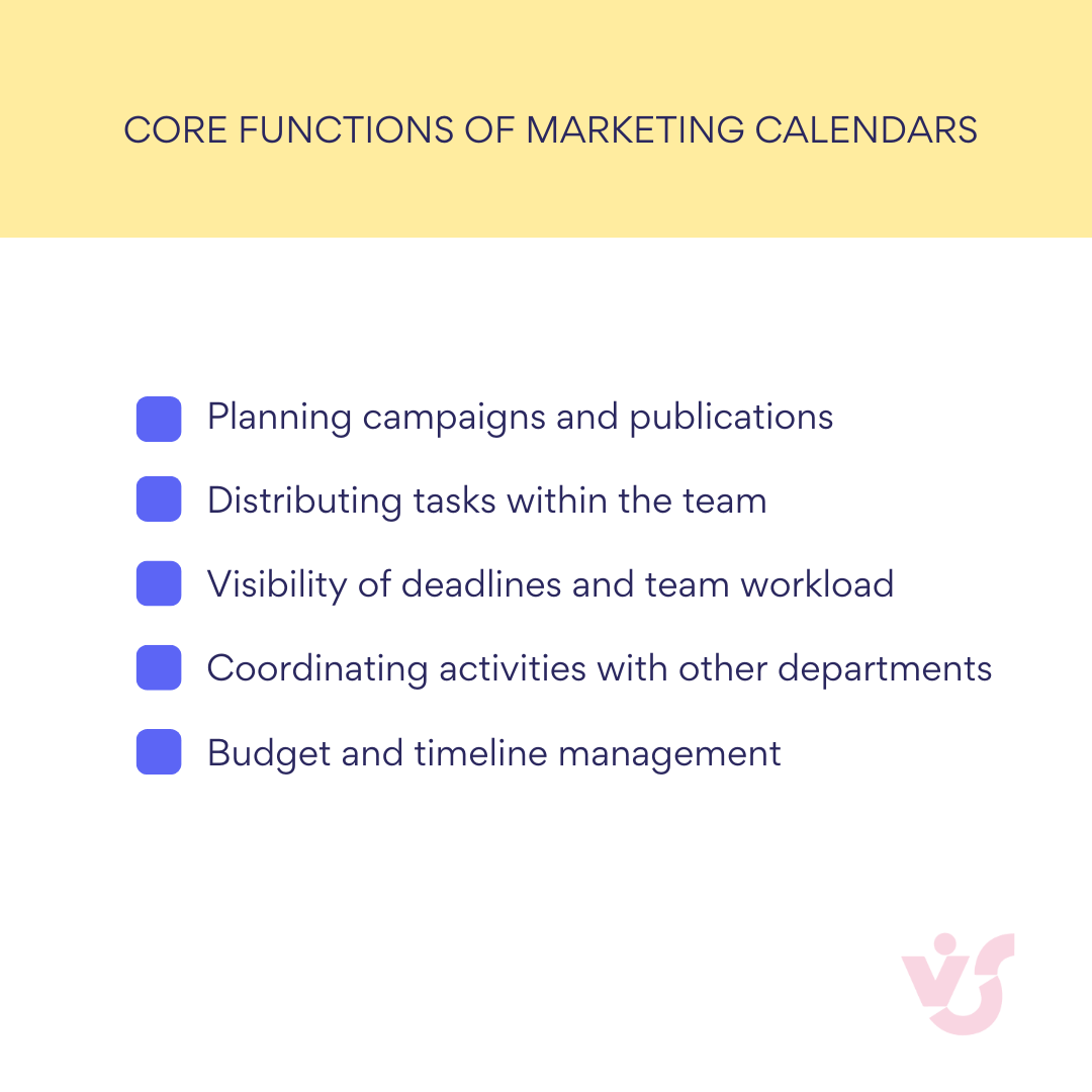 Core functions of marketing calendars