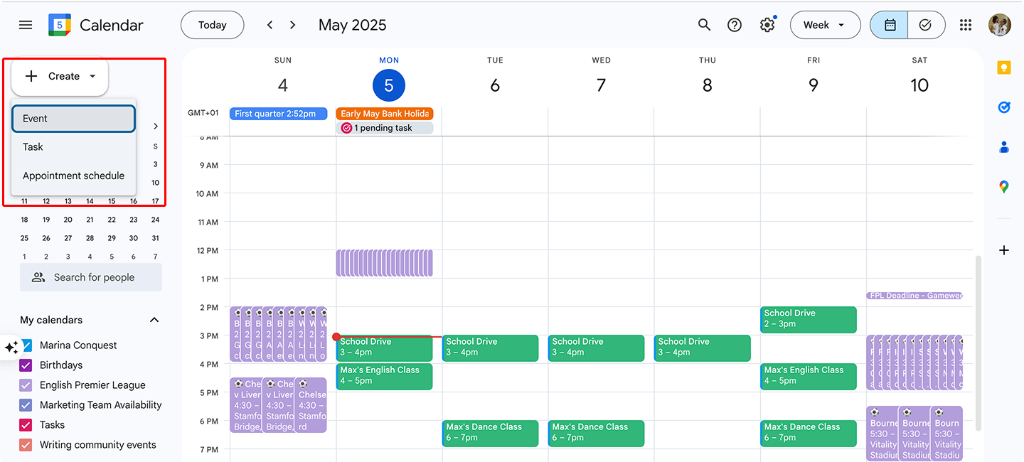 Creating a Google event calendar