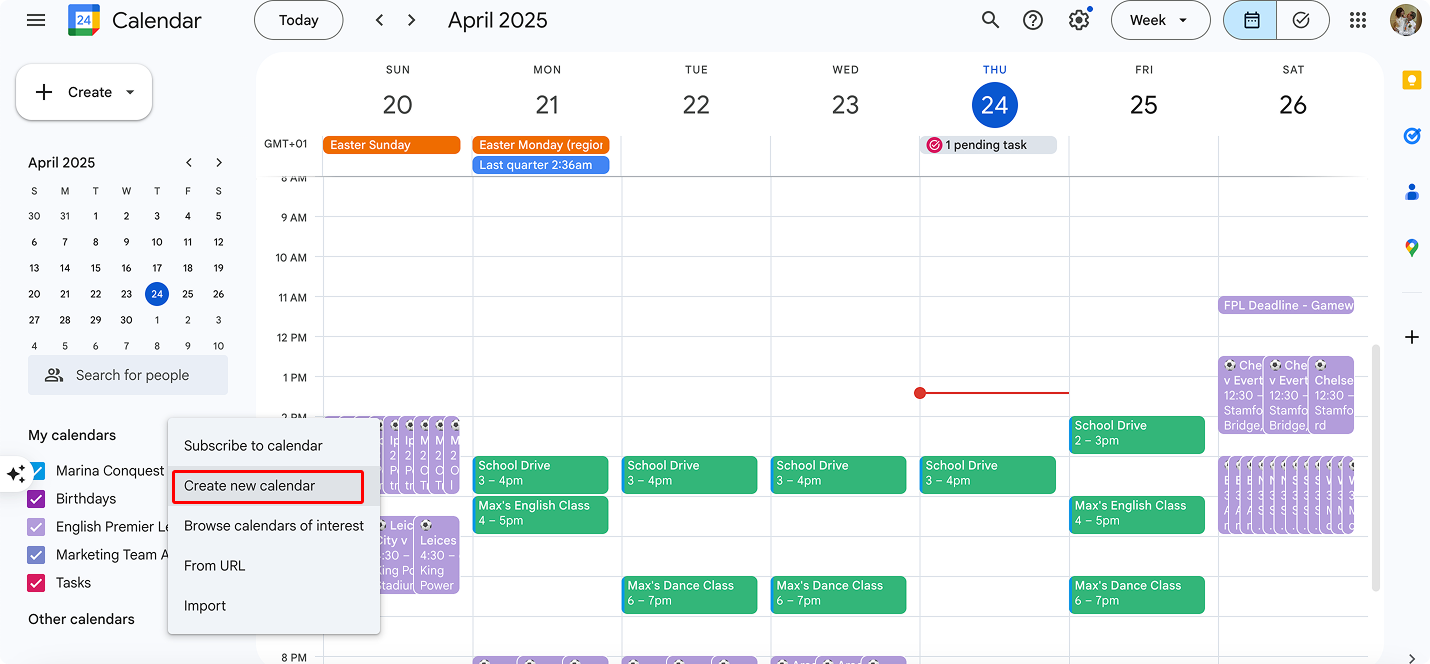 Creating a new calendar