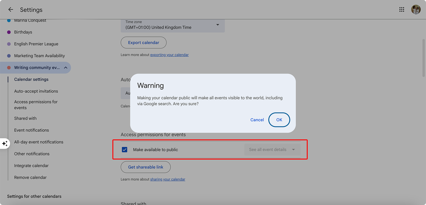Making your calendar public