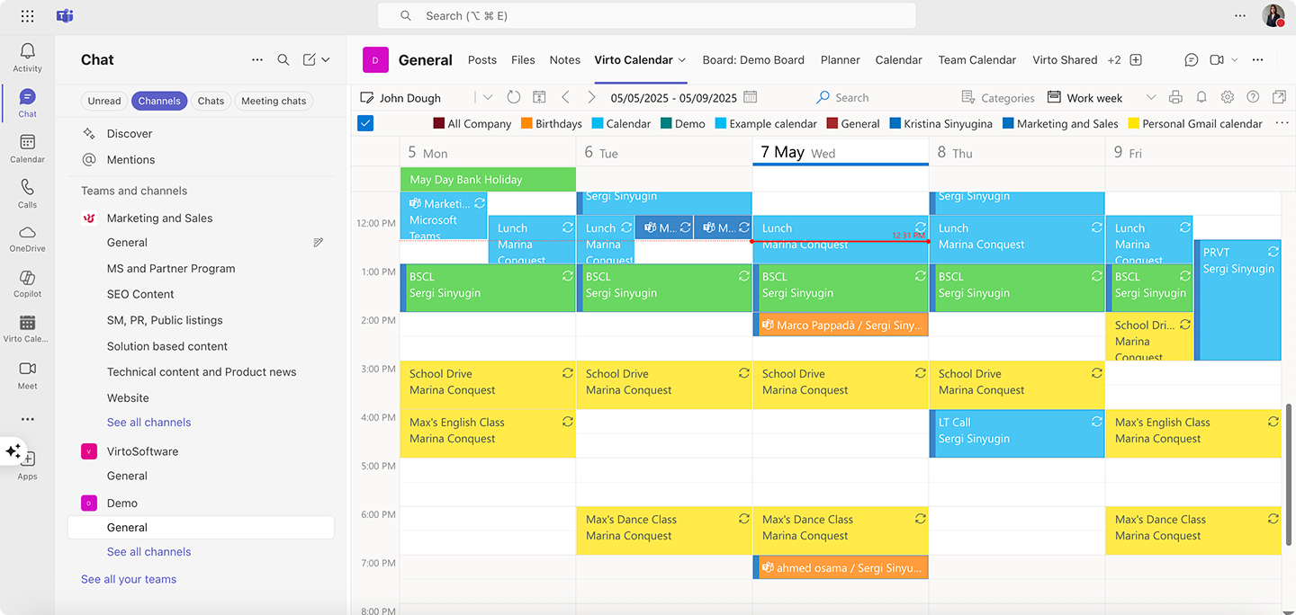Sample Virto Calendar in Teams