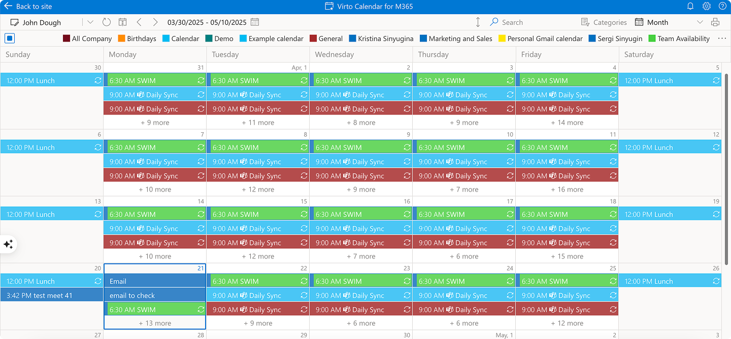 Sample Virto Calendar