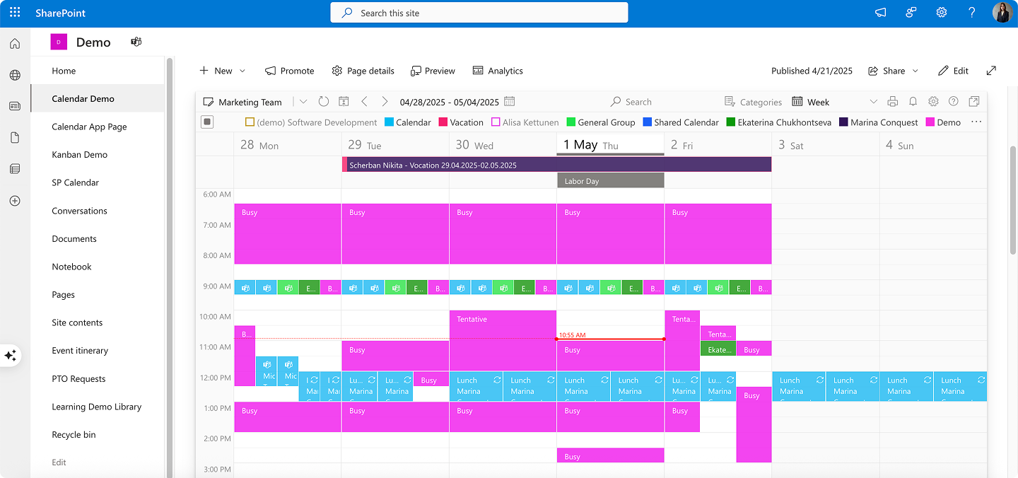 Virto Calendar App in SharePoint