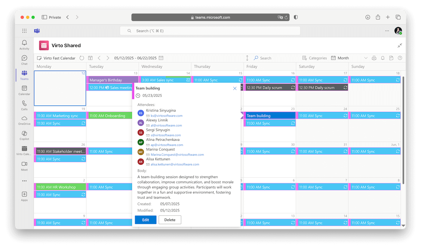 Virto Shared Calendar sample
