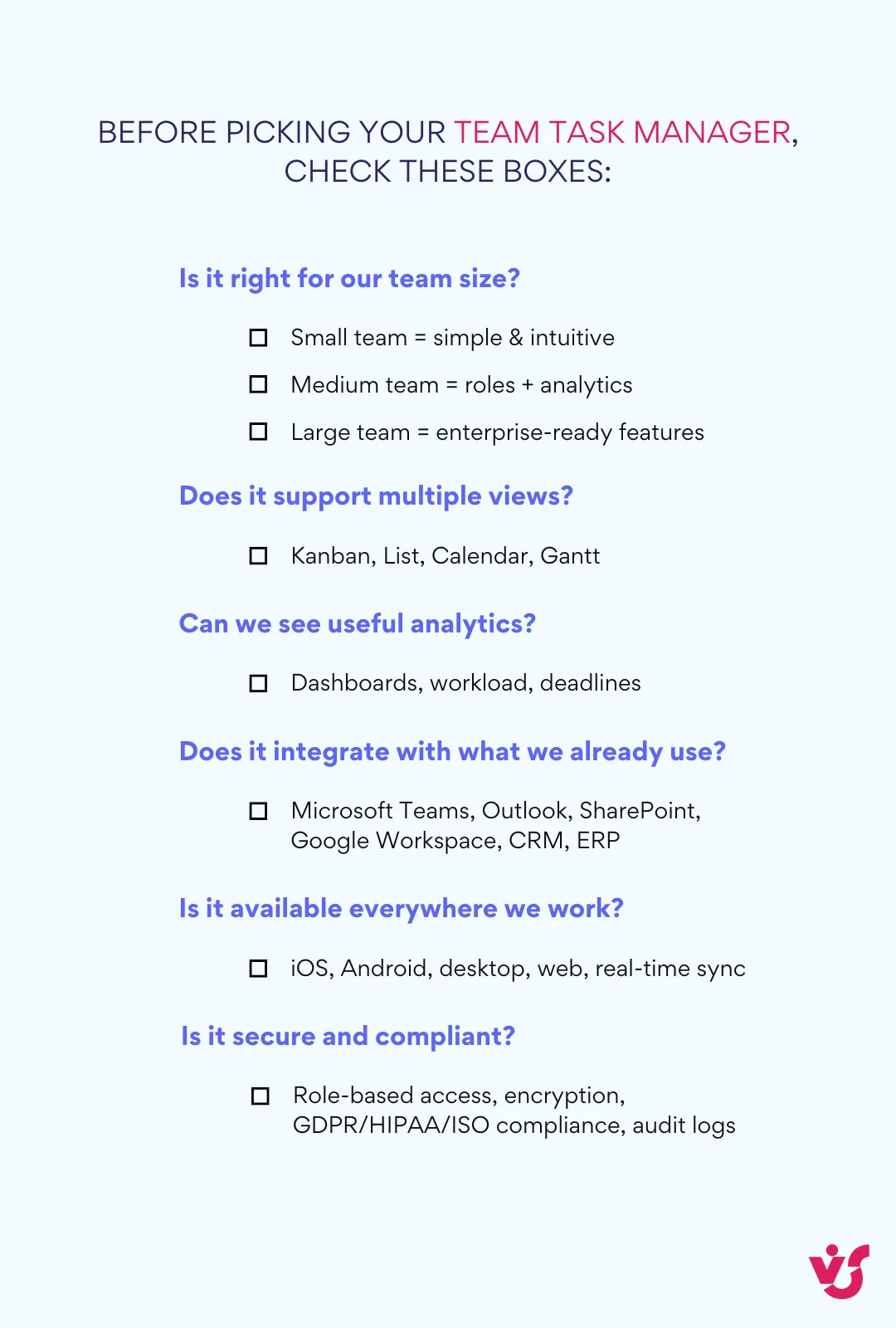 Task Manager Selection Checklist: What Your Team Needs.