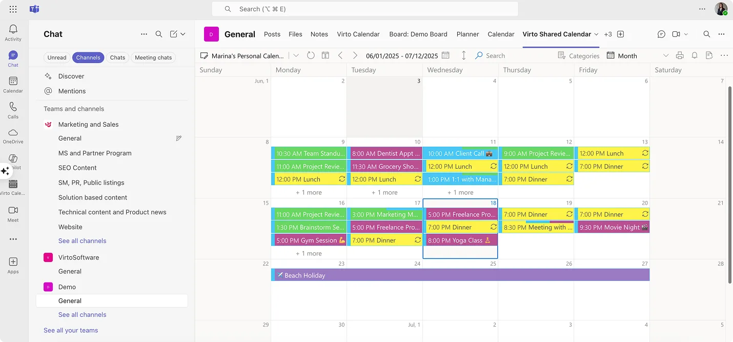 Virto Shared Calendar in Teams
