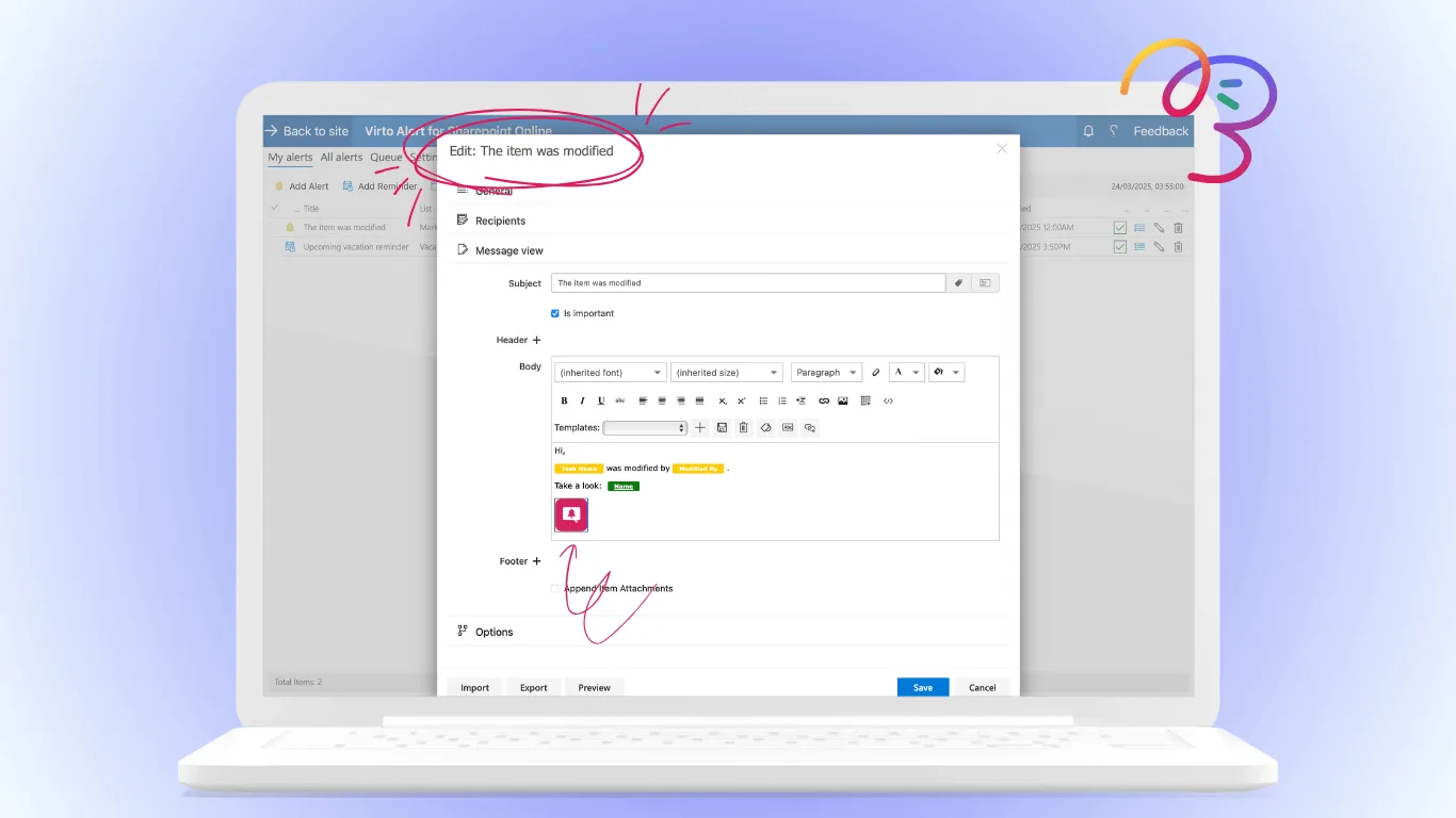 Example Virto Alerts integration