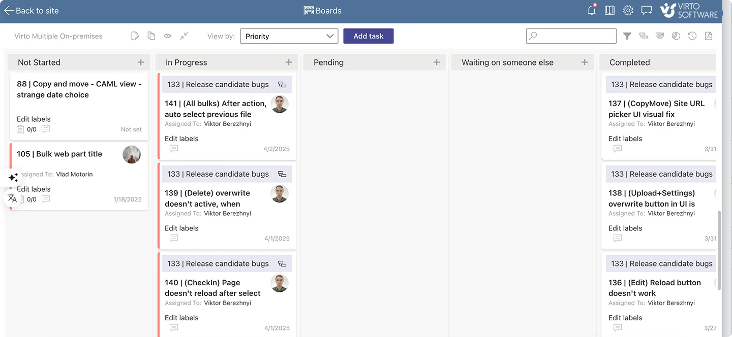 Example Kanban Board App in SharePoint.