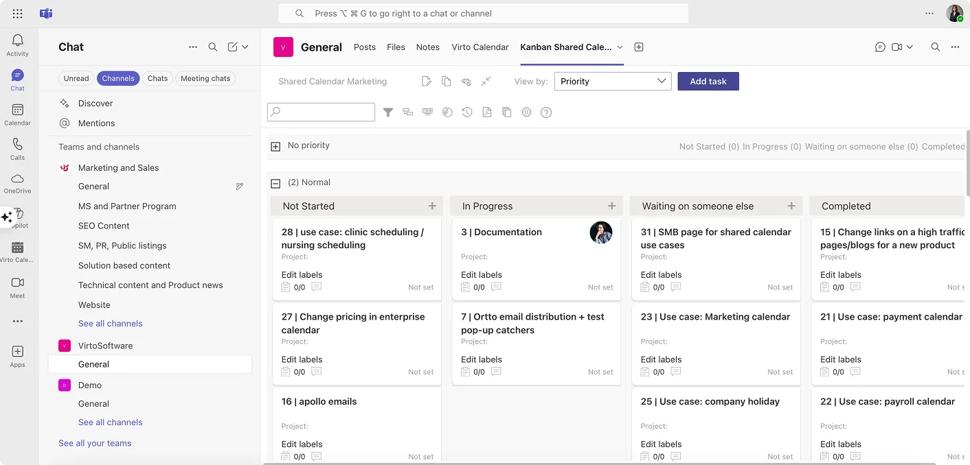 Example Kanban Board App in Teams.