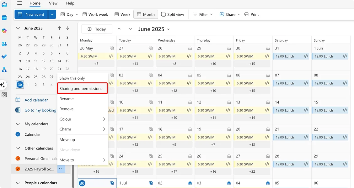 Navigating to “Sharing and permissions”