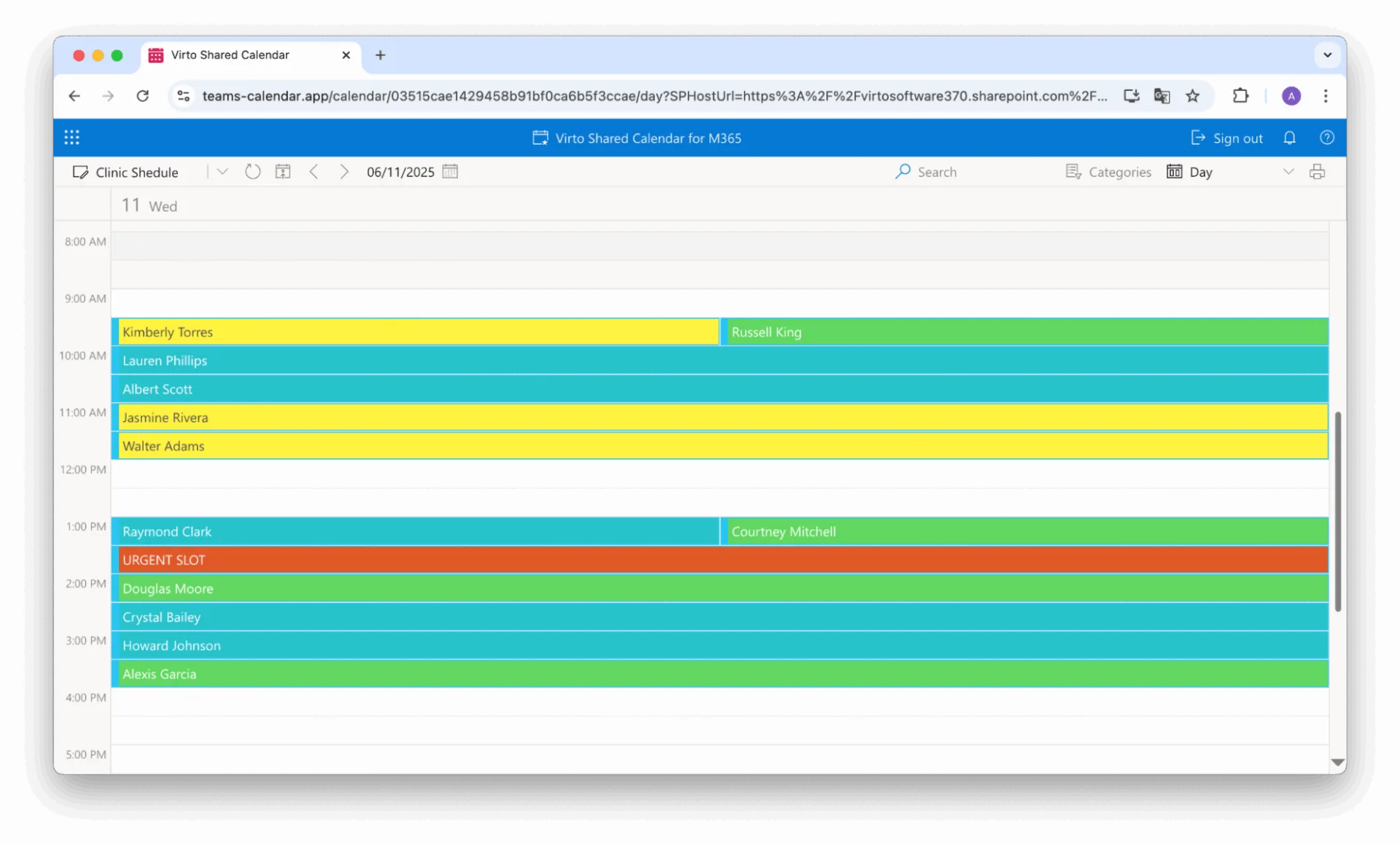 Shifts & appointments example in Virto Shared Calendar