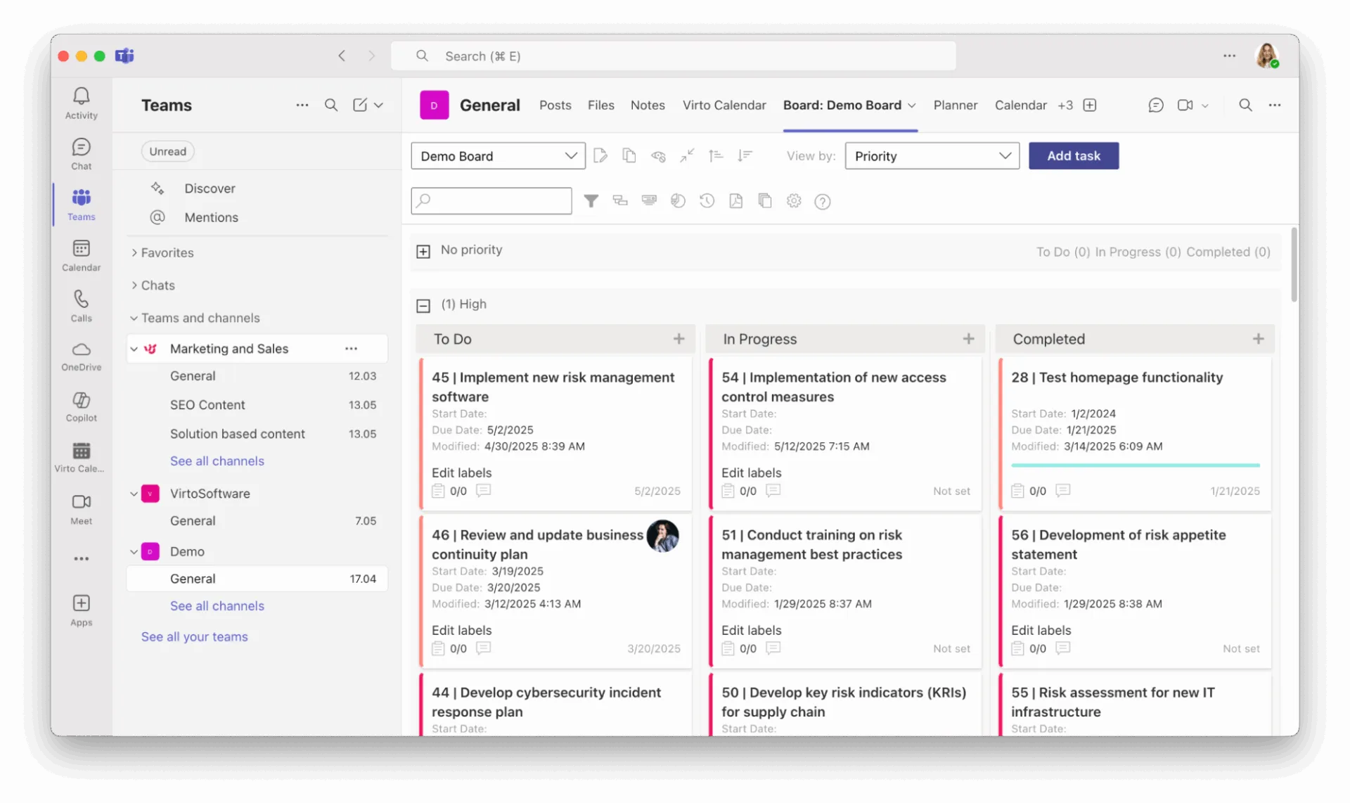 Virto Kanban Board App in Microsoft Teams
