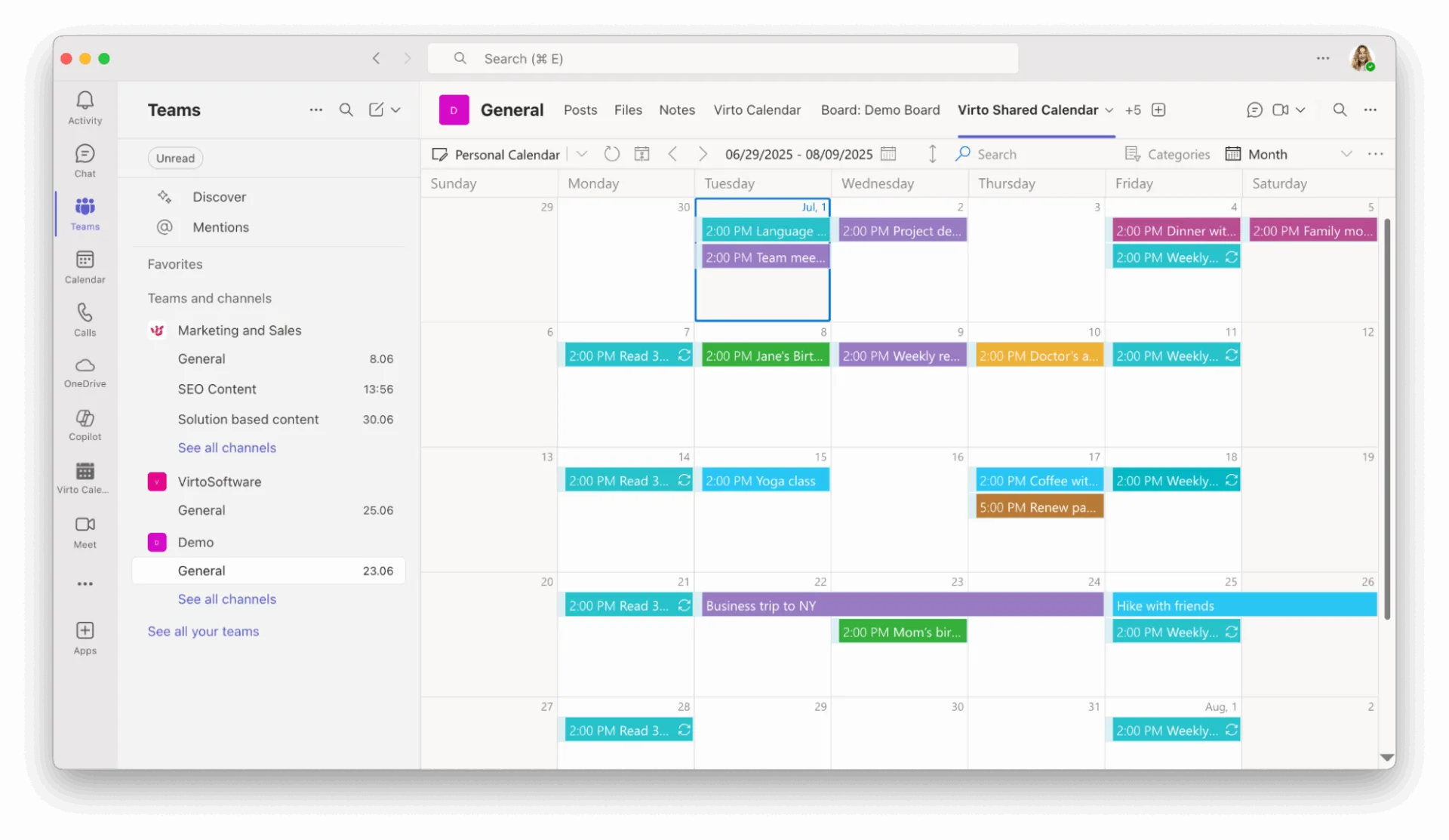 Pic. 4. Virto Shared Calendar in Microsoft Teams.