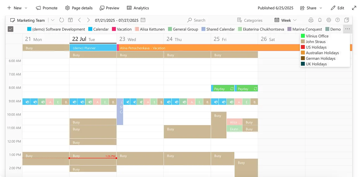 Sample Virto Calendar with example categorization