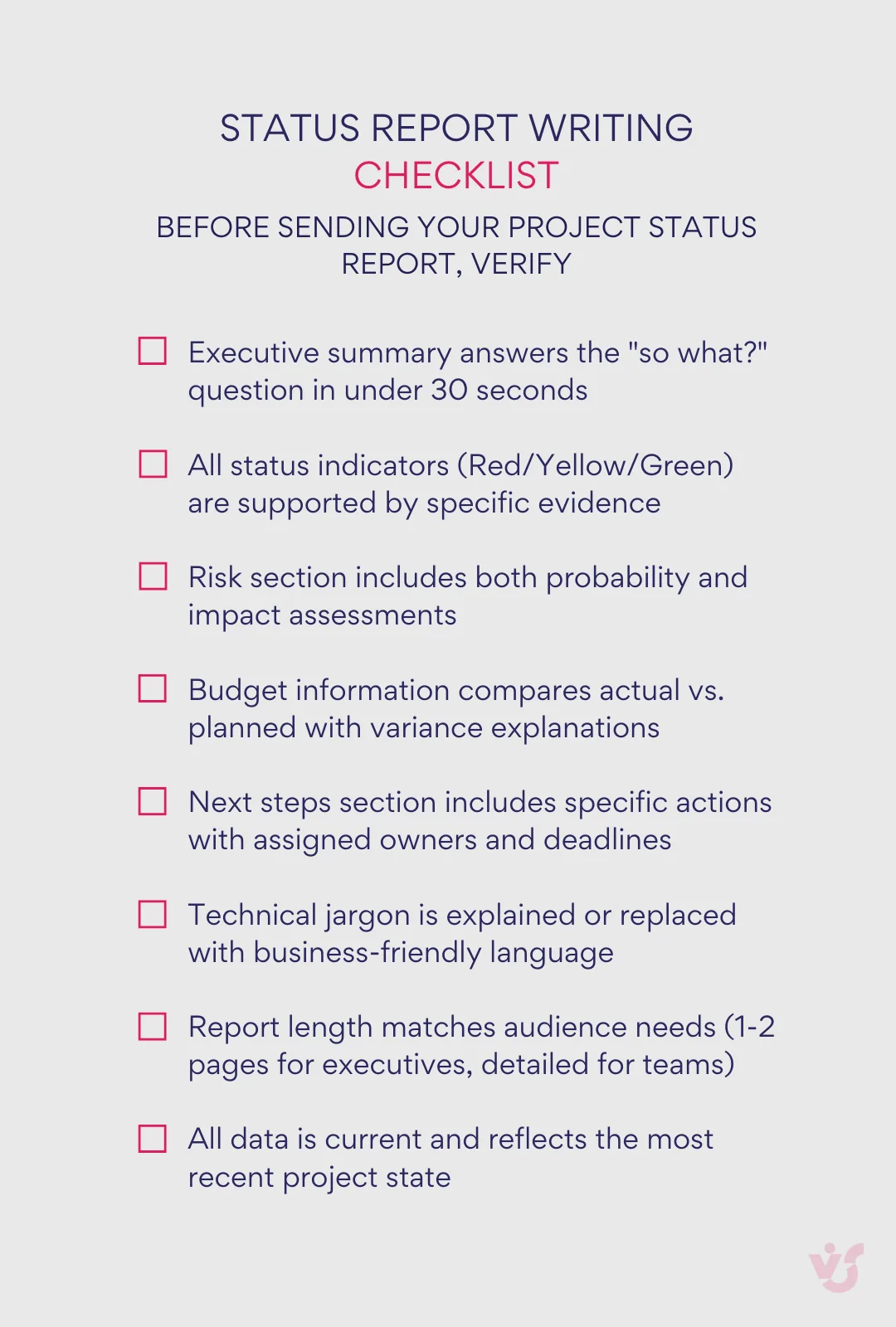 Status Report Writing Checklist