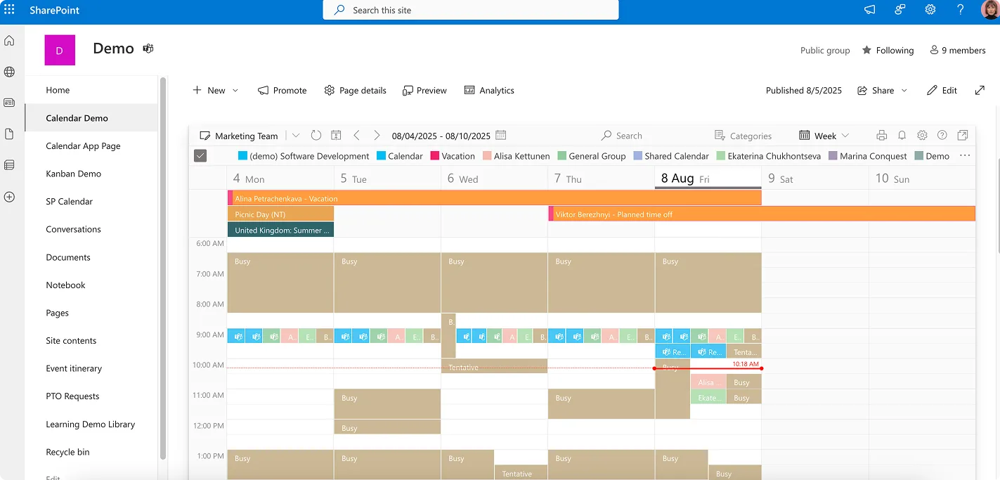 Virto Calendar in SharePoint