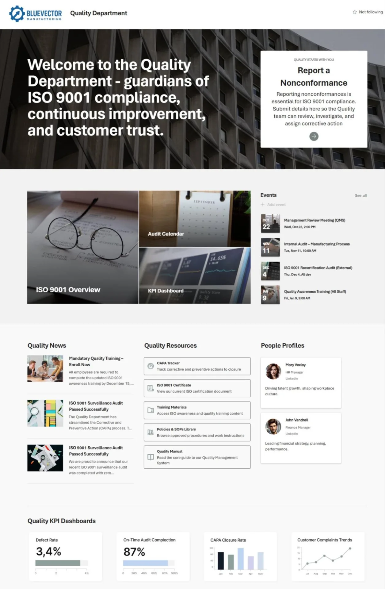 Bluevector Manufacturing Intranet