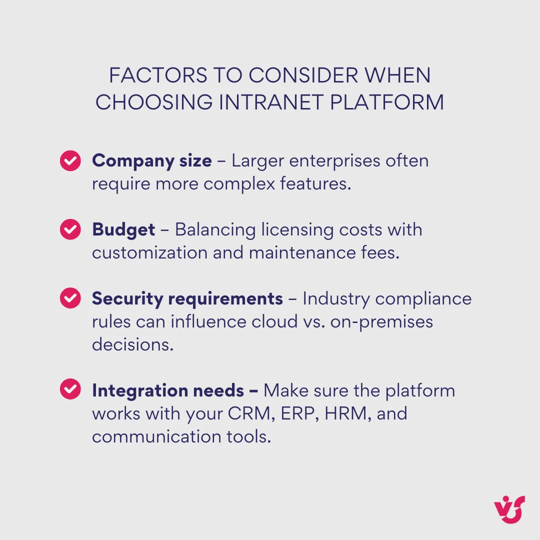 Factors to consider when choosing Intranet platform