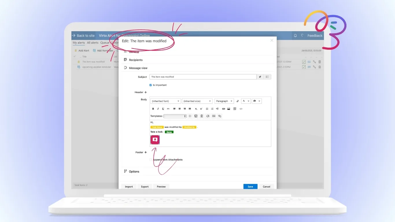 Virto Alerts & Reminders for M365