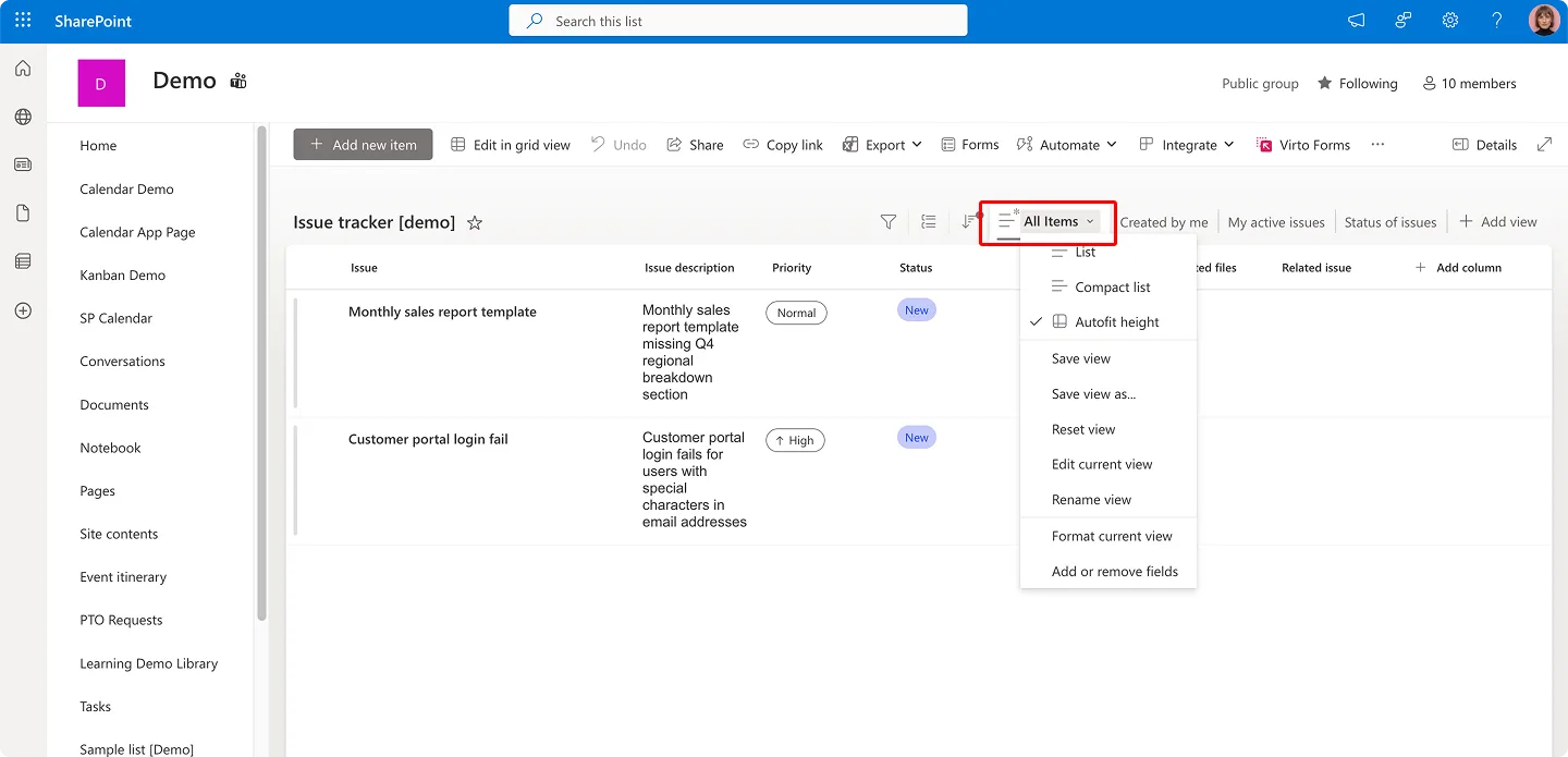 Accessing ‘All items’ to change views