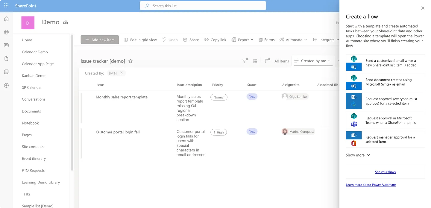 Navigating and choosing a specific flow to create