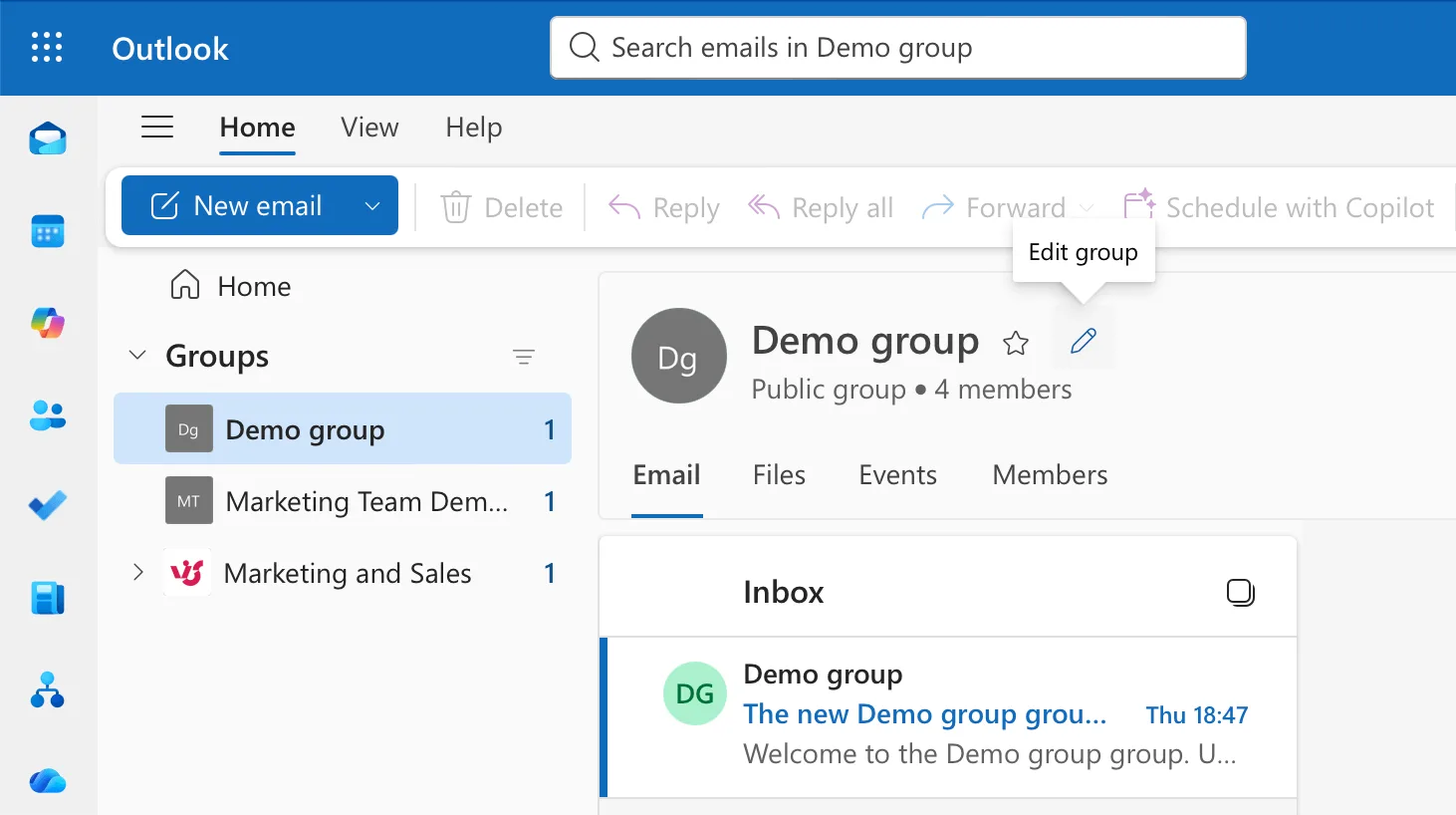 Editing group in Outlook