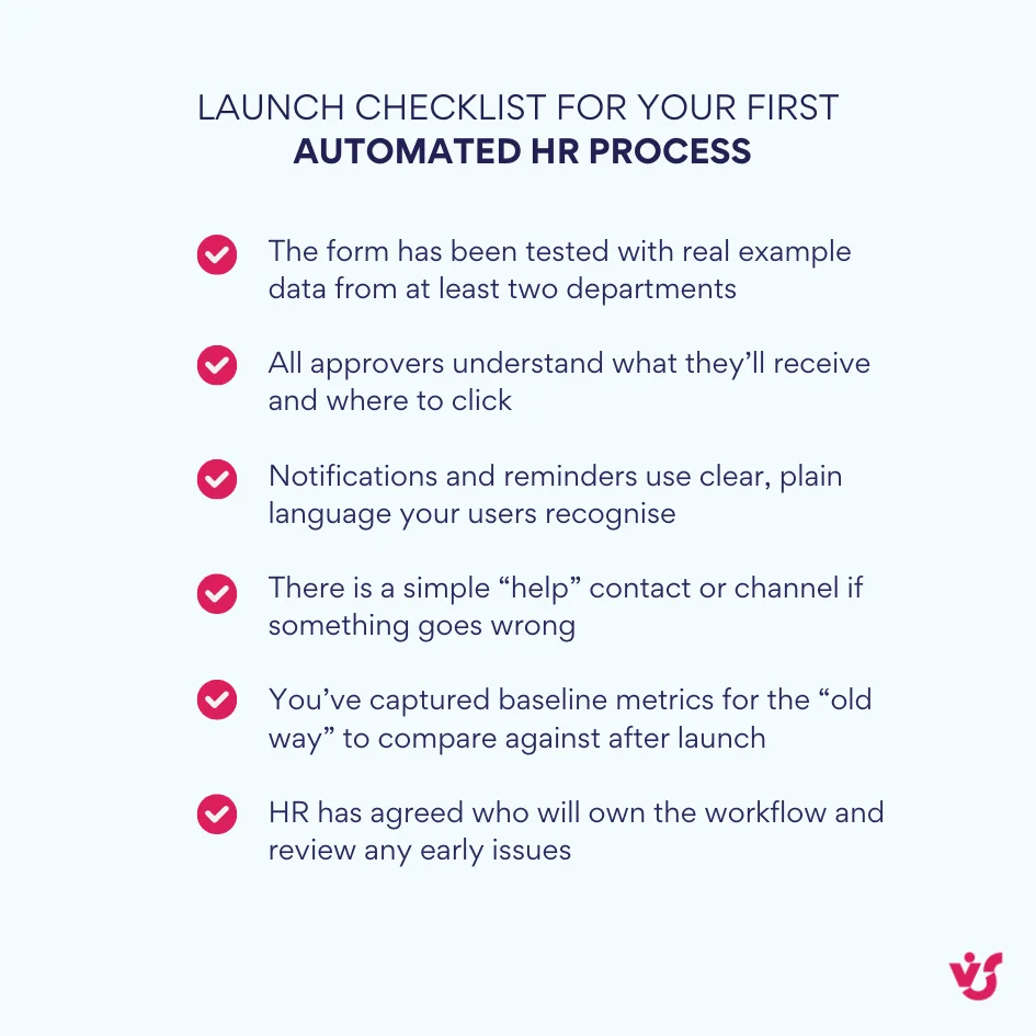 Launch checklist for your first automated HR process