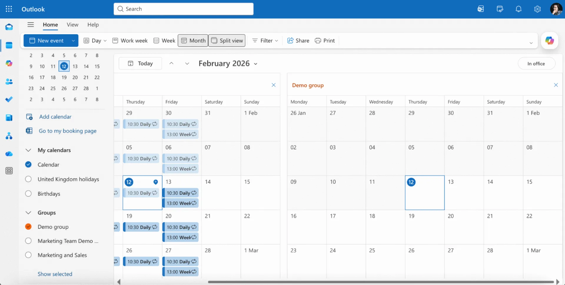 New shared group in Outlook